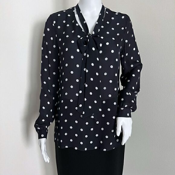 Carlisle Collection Women's Silk Blouse Size 6 Black Polka Dot Detachable Bow - Picture 1 of 9